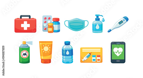 Healthcare, medicine flat icon set. medical supplies, health equipment collection