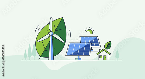 Vector illustration of renewable energy sources, eco-friendly icons