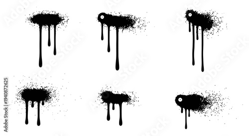 Black Spray Paint Drips and Splatters Collection.