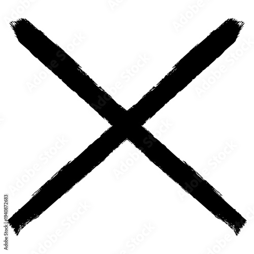 Black Cross Mark Symbol on White Background.