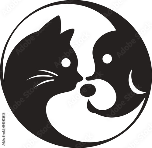 Minimal cat and dog faces combined in circular shape. Perfect for pet care services, veterinary clinics, animal shelters, pet shops and grooming services.