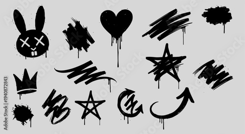 Graffiti Elements Collection Black Spray Paint Drips.