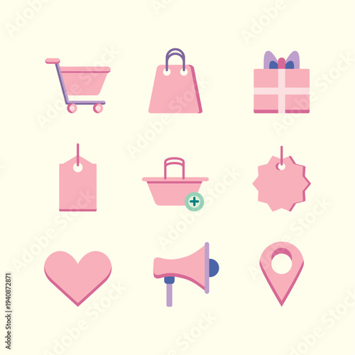 Pink Marketing and Shopping Experience Vector Illustration Set