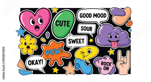 Collection of Fun Cartoon Stickers with Expressions.