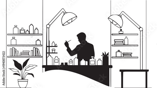 Vector illustration of a scientist working in a laboratory silhouette vector