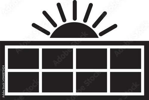 Solar panel with sun icon for renewable energy