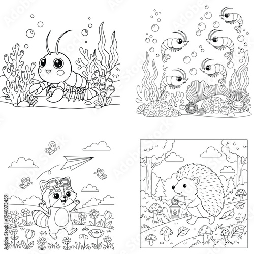 Cute walrus on ice floe coloring page vector