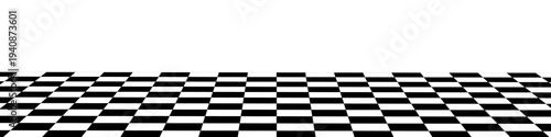 Checkerboard part in perspective. Checkered tiled floor at an angle. Sloped checker board with black and white squares pattern isolated on white background. Vector graphic illustration