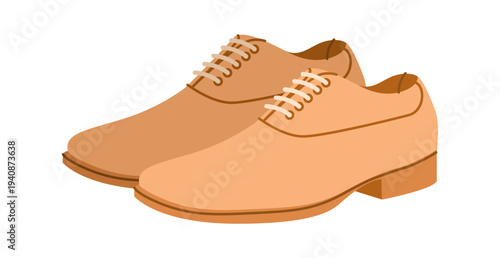 Balmoral mens beige flat dress pair. Closed lacing galosh style ankle shoe technical fashion illustration. Classic leather formal footwear CAD mockup sketch vector women unisex isolated.