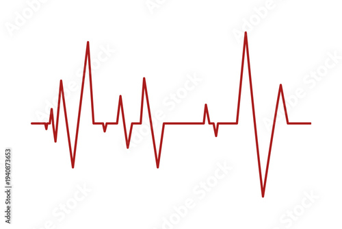 Part of heartbeat diagram. ECG chart isolated on white background. Pulse or cardiac rhythm red line. Cardio monitoring sign. Health care symbol. Arrhythmia pictogram. Vector graphic illustration