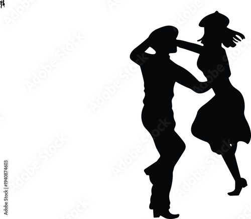 Couple dancing silhouette, man and woman Latin dance pose, romantic partner movement, ballroom salsa vector illustration