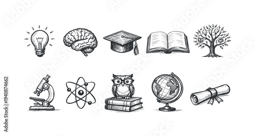 Education, school outline icon set. learning, academic symbols collection.