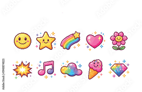 Cute, playful 3d icon set. emoji, star, rainbow, flower, heart, music, candy 3d icons collection.