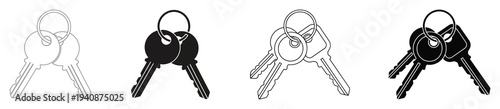 Keys on Keyring Icon Set Vector Illustration