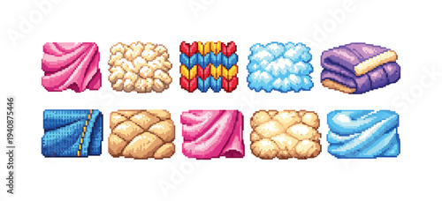 Texture pattern flat icon set. fabric, patterns, textile, fabric weave collection