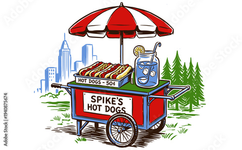 Food club artwork for t shirt print, poster, sticker and other uses. Hot dogs, lemonade, vector artwork