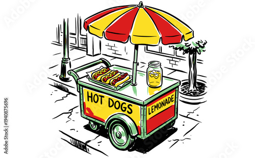 Food club artwork for t shirt print, poster, sticker and other uses. Hot dogs, lemonade, vector artwork