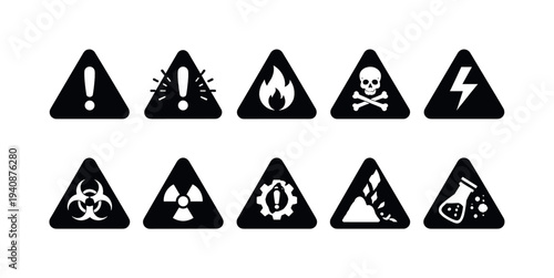 Warning and safety silhouette icon set for hazardous environments