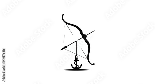 black silhouette of bow and arrow on anchor nautical symbol