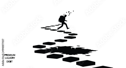 man running on broken pathway with missing pieces