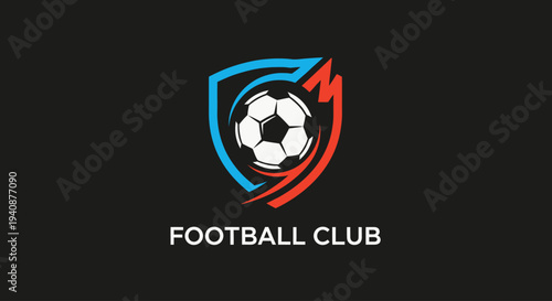 Football Club Logo Design with Shield and Soccer Ball.