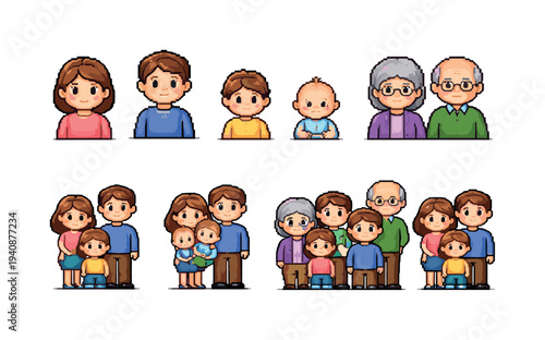 Family, generations 3d icon set. parents, grandparents, children icons collection