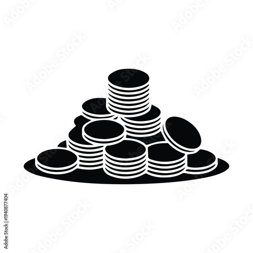 Pile of stacked coins in a pyramid shape