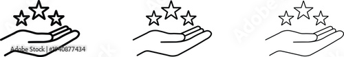 Three sets of hands holding stars depicting ratings or achievements