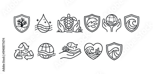 Environmental protection outline icon set. recycling, conservation, eco-friendly icons