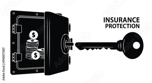 insurance protection safe with money and key