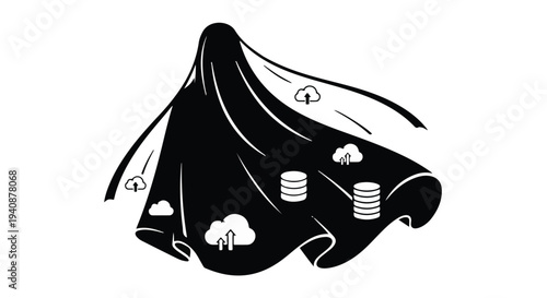 Black money flying out of a bag illustration