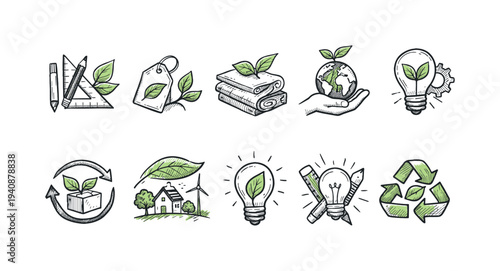 Eco-friendly, sustainability icon set. green energy, environment icons outline collection