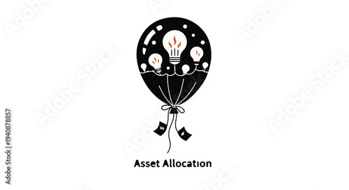 black balloon with lightbulb and smaller balloons asset allocation concept