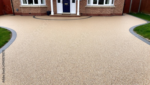 Resin driveway: A luxurious residential driveway, constructed with durable resin materials, offering a smooth and stylish entrance to a modern home.