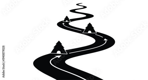 black road with white lines and mountains illustration
