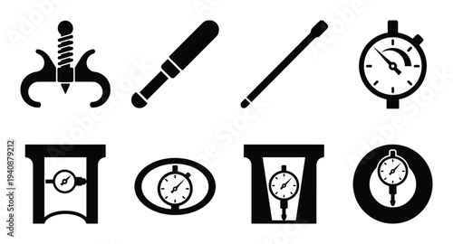 Metrology tools silhouette collection, including bore gauges, measuring instruments and precision devices for quality control.