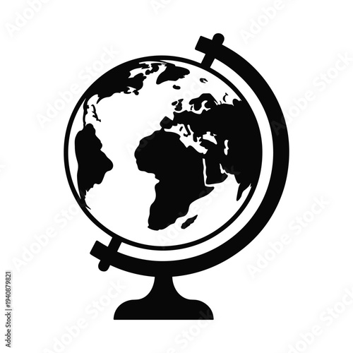 Black globe icon on white background for global business concepts