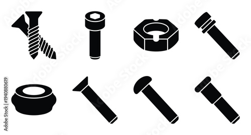 Screws bolts fasteners vector illustration. Assorted screws, bolts, nuts, and washers, construction and mechanical parts.
