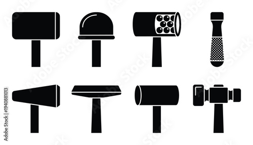 Silhouette collection of mallets and hammers. Includes dead blow, rawhide, cross pein, rubber, soft face, ball pein