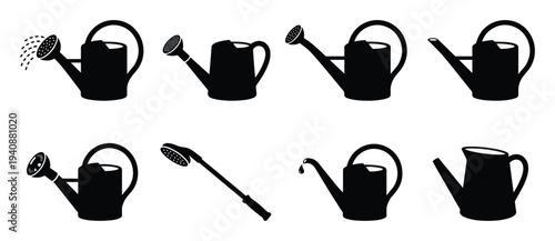 Silhouette collection of watering cans. Garden watering equipment vector icons set