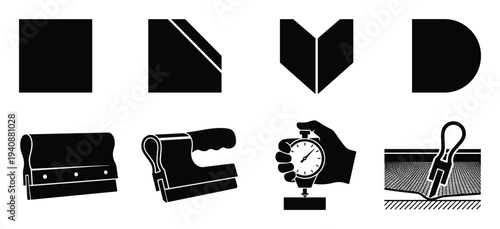 Silkscreen tools detailed vector silhouette collection screen printing equipment squeegees and mesh tension meter tool