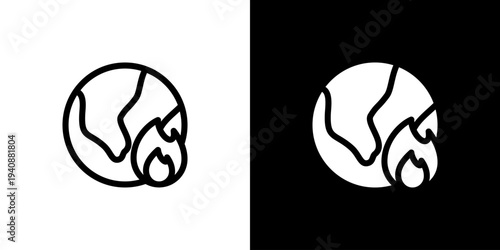 Global Warming Fire icon concept with flat Black White Background. Vector illustration.