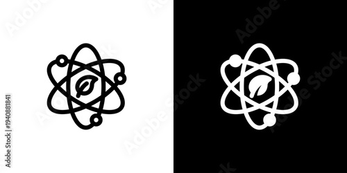 Science Atom Molecule icon concept with flat Black White Background. Vector illustration.