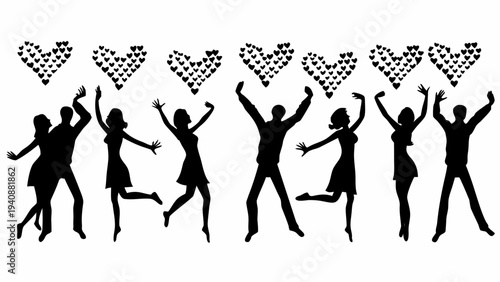 People celebrating with hearts in joyful festive atmosphere