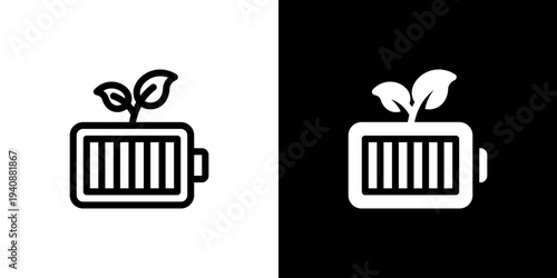 Eco Battery Life icon concept with flat Black White Background. Vector illustration.