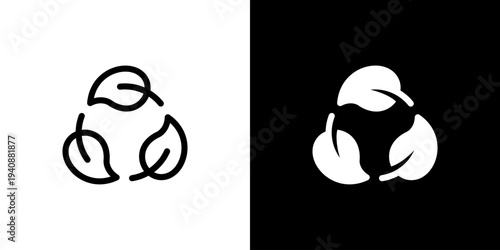 Recycle Leaf Loop icon concept with flat Black White Background. Vector illustration.