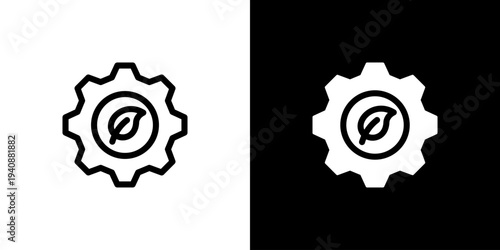 Industrial Gear Leaf icon concept with flat Black White Background. Vector illustration.