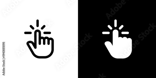 Finger Touch Click icon concept with flat Black White Background. Vector illustration.