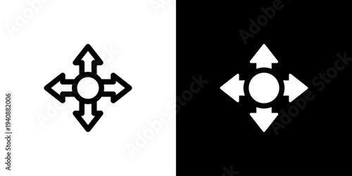 Move Selector Cross icon concept with flat Black White Background. Vector illustration.