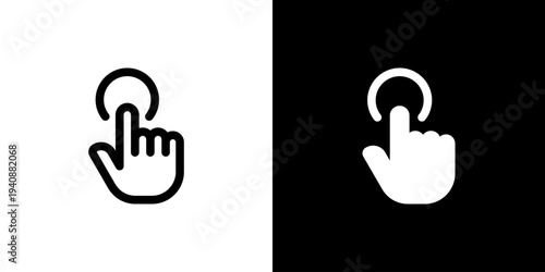 Touch Click Gesture icon concept with flat Black White Background. Vector illustration.